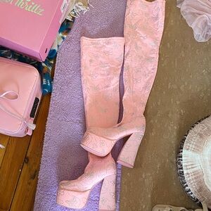 Pink Butterfly Platform Boots